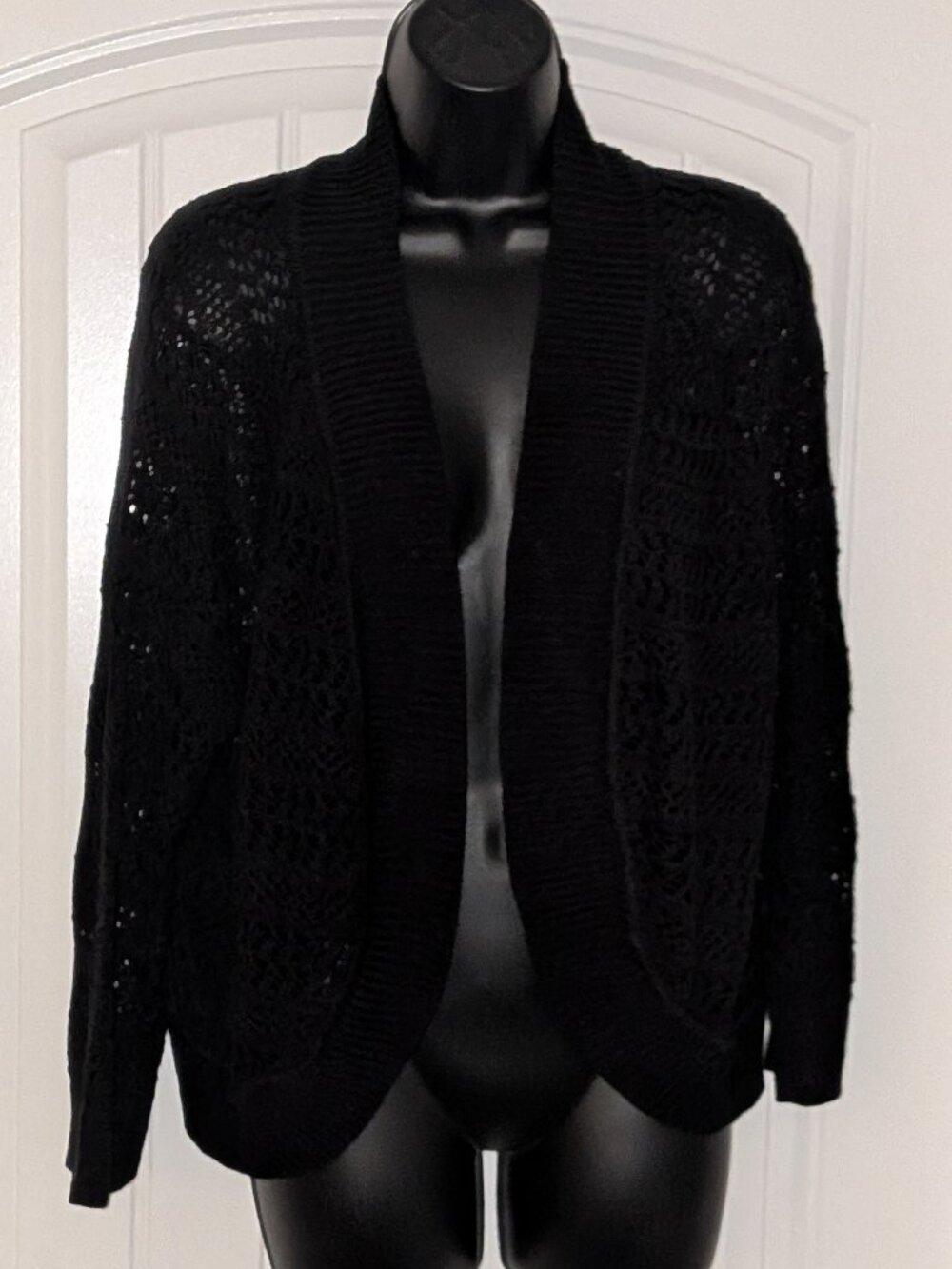 89th & Madison Black Open Front Knit Cardigan Sweater Size XL
